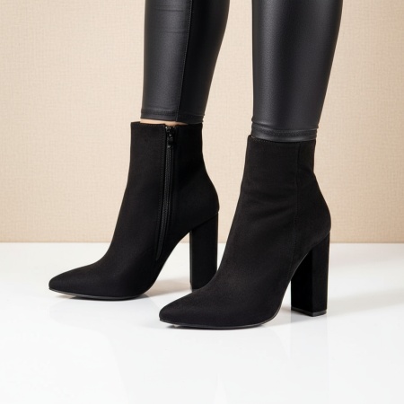 Botine dama, Botine dama cu toc negre suede MOD10816, modlet.ro