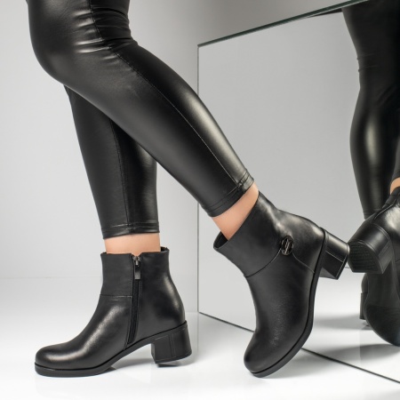 Botine dama cu toc si fermoar negre din Piele naturala MOD12319, 2, modlet.ro