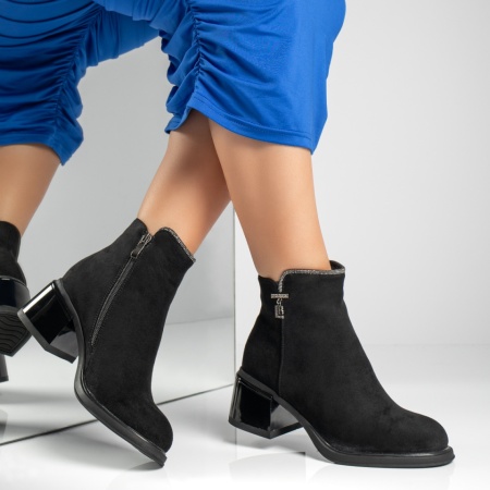 Botine dama cu toc si strasuri aplicate negru suede MOD12647, 3, modlet.ro