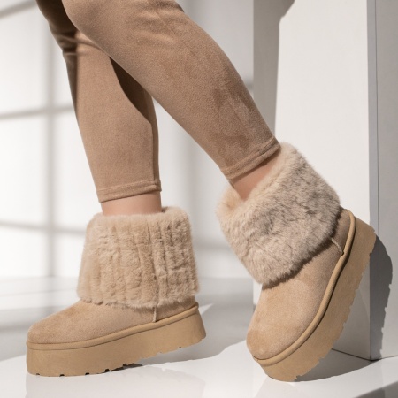 Cizme de iarna, Cizme dama cu talpa groasa tip UG bej suede MOD12406, modlet.ro
