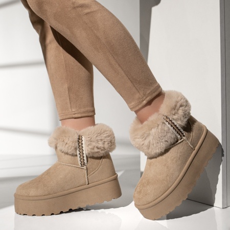 Cizme de iarna, Cizme dama cu talpa groasa tip UG bej suede MOD12836, modlet.ro