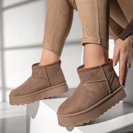 Cizme fara toc, Cizme dama cu talpa groasa tip UG khaki suede ZEF12790, zeforia.ro