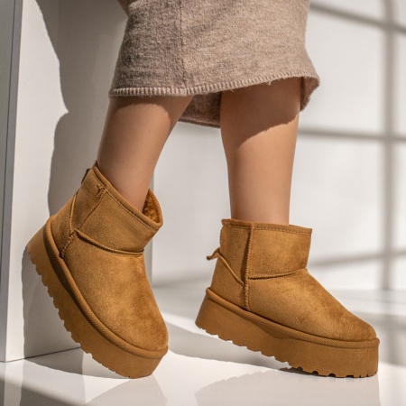 Cizme scurte, Cizme dama cu talpa groasa tip UG maro suede MOD12267, modlet.ro