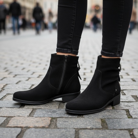 Cizme dama, Cizme dama negru suede fara toc cu fermoar MOD05668, modlet.ro