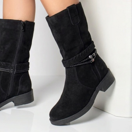 Cizme dama scurte dama cu fermoar negru suede din Piele naturala FLORINA13, 2, modlet.ro