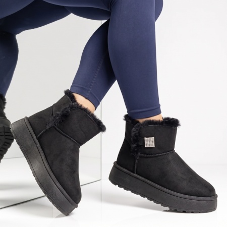 Cizme dama tip UG cu accesoriu decorativ negru suede EMA48, 3, modlet.ro