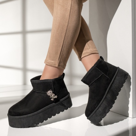 Cizme scurte, Cizme scurte dama cu accesoriu detasabil tip UG negru suede MOD12610, modlet.ro