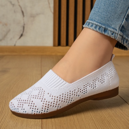 Pantofi dama, Espadrile dama cu perforatii si talpa joasa albe MOD13063, modlet.ro