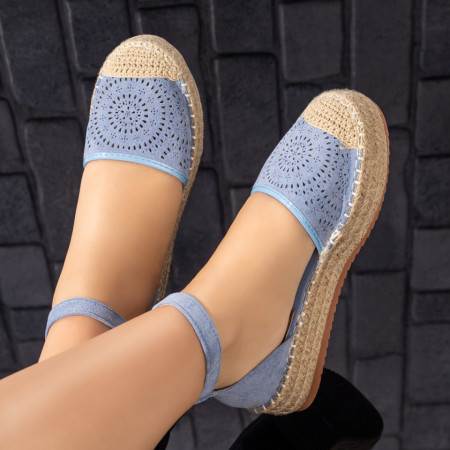 Sandale cu platforma, Espadrile dama cu talpa groasa si perforatii albastre suede ZEF09652 - zeforia.ro