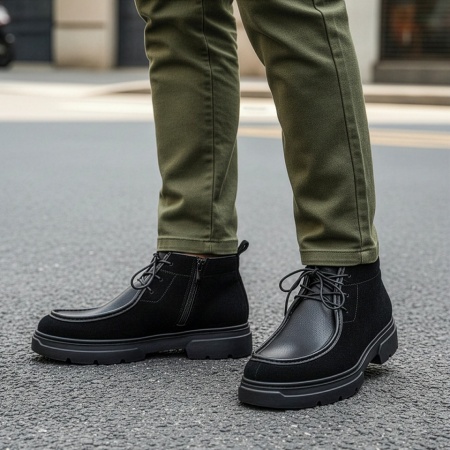 Ghete barbati cu siret elastic negre suede din Piele naturala MOD14032, 4, modlet.ro