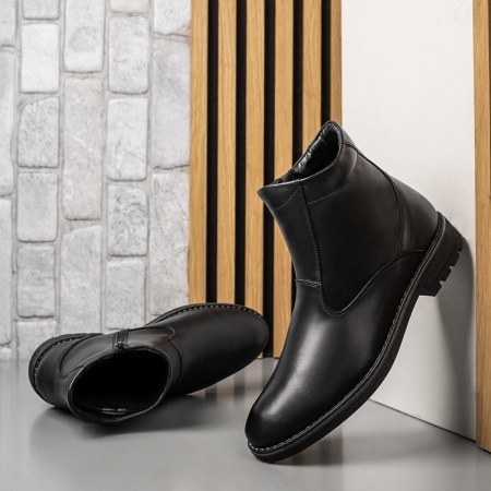 REDUCERI INCALTAMINTE, Ghete barbati negre cu fermoar din Piele naturala MOD02916, modlet.ro