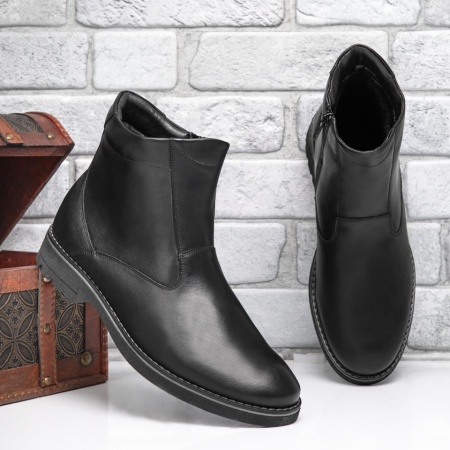 Ghete barbati negre din Piele naturala cu fermoar MOD02916