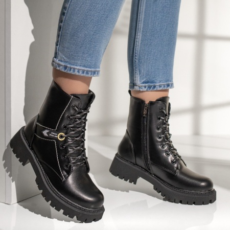 Ghete cu siret, talpa groasa si fermoar dama negre MOD07167, 4, modlet.ro