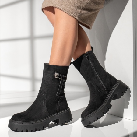 Ghete dama cu accesoriu decorativ negru suede MOD12794, 2, modlet.ro