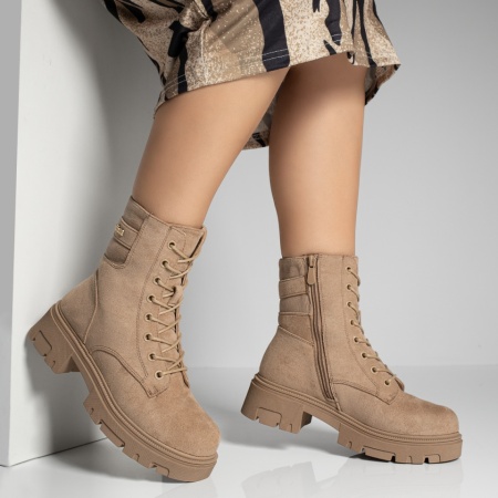 Ghete dama cu fermoar khaki suede ZEF12272, 2, zeforia.ro