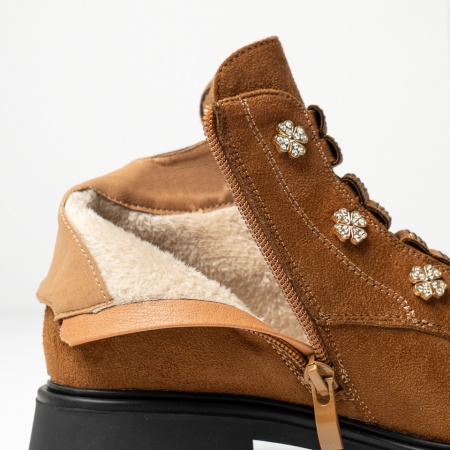 Ghete dama cu fermoar maro suede MOD14090, 2, modlet.ro