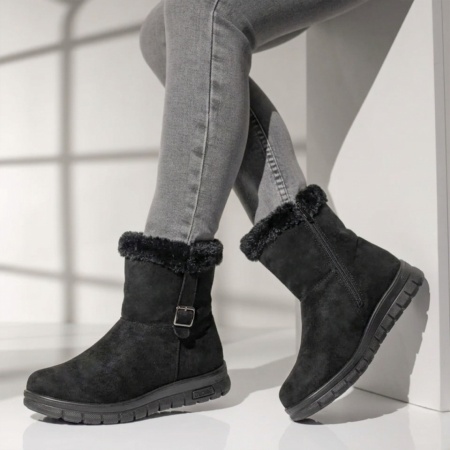 Ghete dama cu fermoar negru suede MARA41, 2, modlet.ro