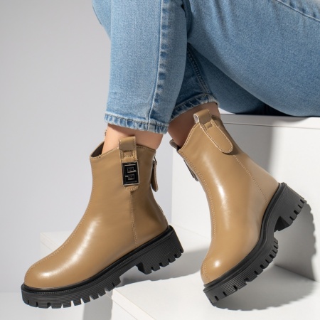Ghete Dama, Ghete dama cu fermoar si talpa groasa khaki MOD12401, modlet.ro