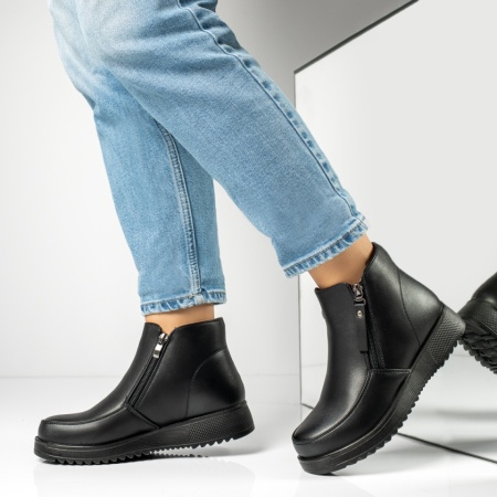 Ghete Dama, Ghete dama cu fermoar si talpa groasa negre MOD12235, modlet.ro