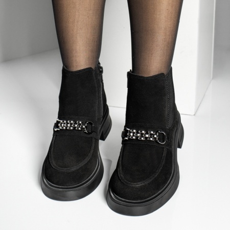 Ghete dama cu fermoar si talpa joasa negre din Piele naturala MOD14101, 2, modlet.ro