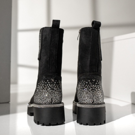 Ghete dama cu pietre aplicate si fermoar negru suede MOD12371, 4, modlet.ro