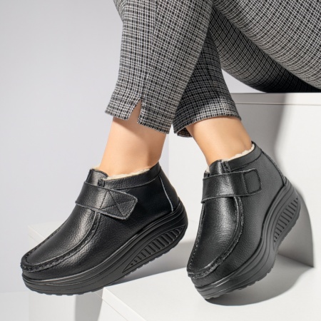 Ghete dama cu platforma negre din Piele naturala MOD06370, 4, modlet.ro