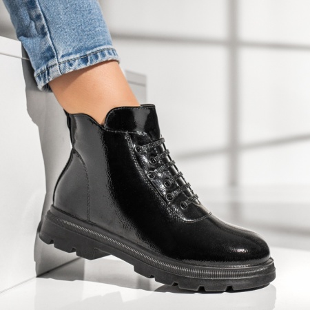 Ghete dama cu siret elastic negre lucioase MOD12852, 3, modlet.ro