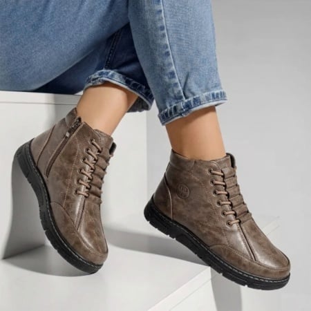 Ghete dama cu siret elastic si fermoar khaki LILI32, 3, modlet.ro