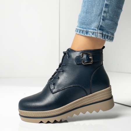 Ghete dama cu siret elastic si talpa groasa albastre din Piele naturala MOD14003