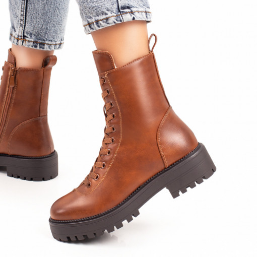 Ghete dama cu siret, fermoar si talpa groasa maro MOD07204, 1, modlet.ro