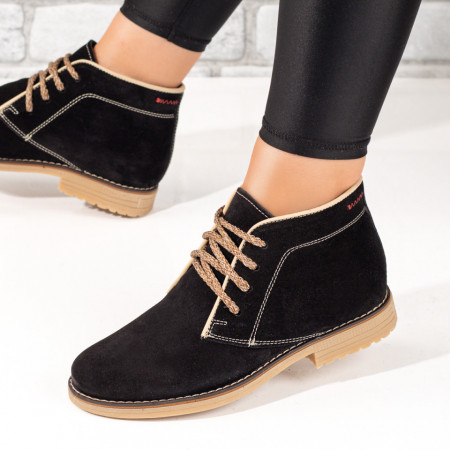 Ghete dama cu siret negre suede din Piele naturala MOD10365