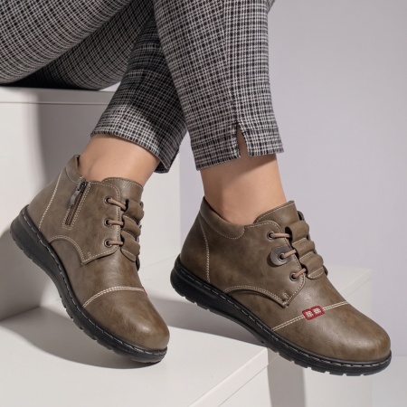 Ghete dama cu siret si fermoar khaki LILI25, 3, modlet.ro