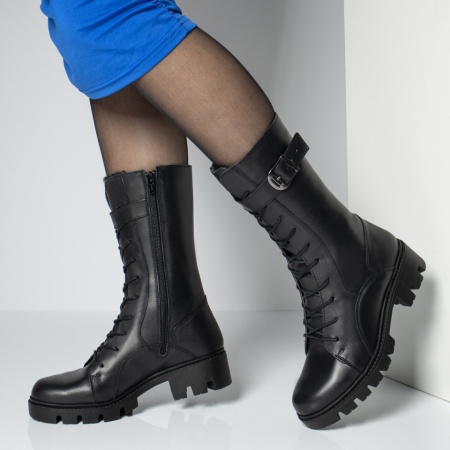 Ghete Dama, Ghete dama cu siret si fermoar negre din Piele naturala MOD05620, modlet.ro