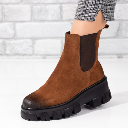 Ghete dama cu talpa groasa maro suede din Piele naturala MOD05383