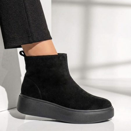 Ghete dama cu talpa groasa negru suede din Piele naturala DORA59, 3, modlet.ro