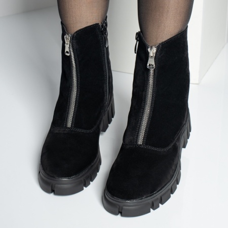 Ghete dama cu talpa groasa si fermoar negru suede MOD12620, 3, modlet.ro