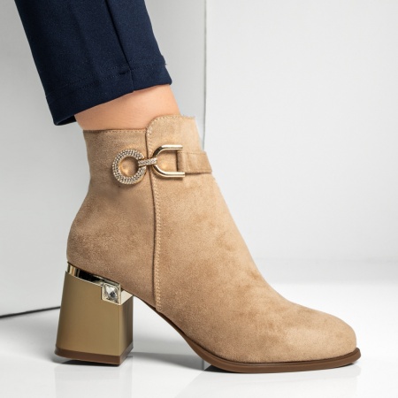Ghete dama cu toc si accesorii decorative khaki suede MOD12882, 4, modlet.ro