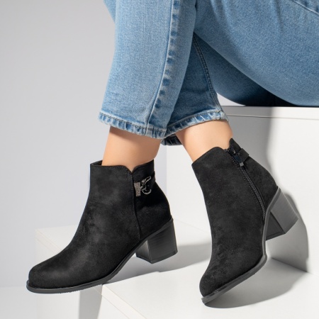 Ghete dama cu toc si fermoar negru suede MOD12399, 2, modlet.ro