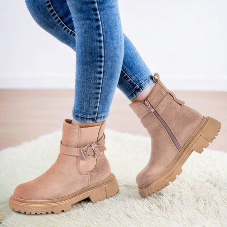Ghete Dama, Ghete dama khaki suede cu insertie de material elastic MOD10711, modlet.ro