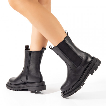 Ghete Dama, Ghete dama negre cu fermoar si elastic din Piele naturala MOD10797, modlet.ro