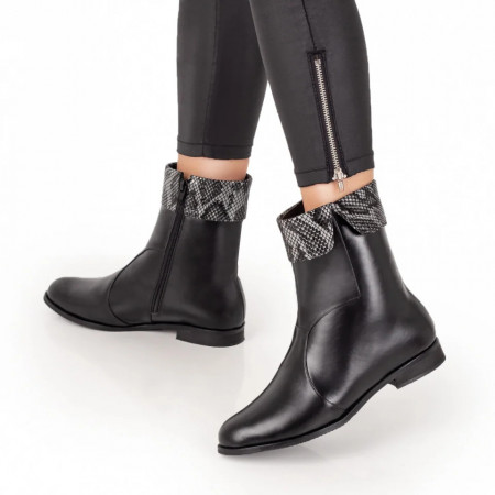Ghete dama negre cu print din Piele naturala MOD07582, 4, modlet.ro