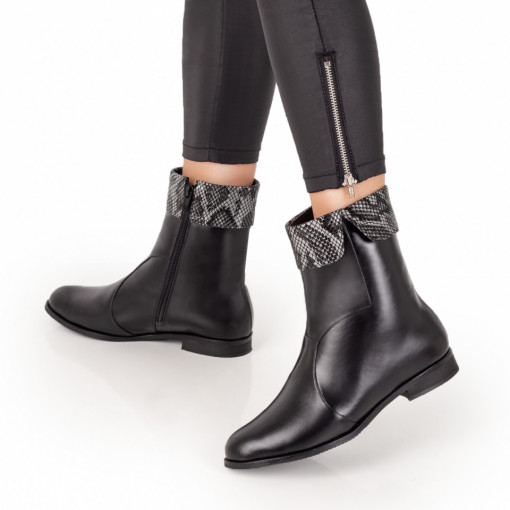Ghete dama negre cu print din Piele naturala MOD07582, 2, modlet.ro