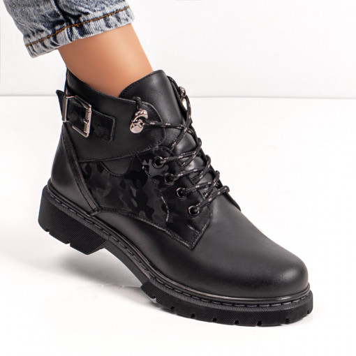 Ghete dama negre cu siret si catarama decorativa din Piele naturala MOD07238, 1, modlet.ro