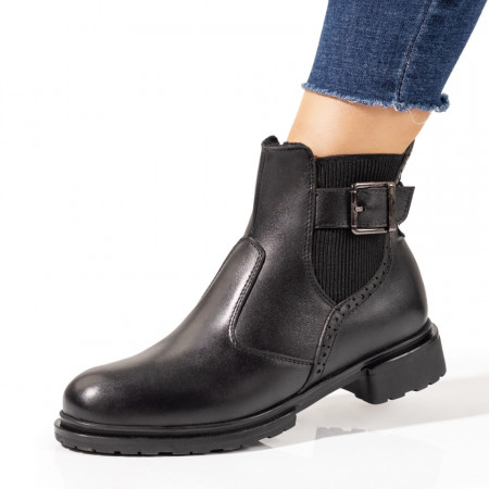 REDUCERI INCALTAMINTE, Ghete dama negre cu talpa joasa din Piele naturala MOD10406, modlet.ro