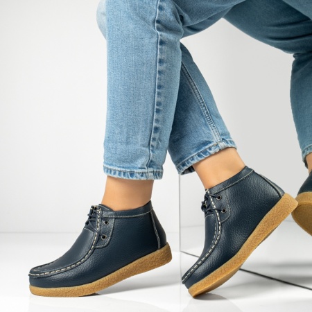 Ghete dama scurte cu siret albastre din Piele naturala MOD06604, 2, modlet.ro