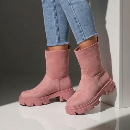Ghete roz suede dama cu talpa groasa MOD07525, 2, modlet.ro