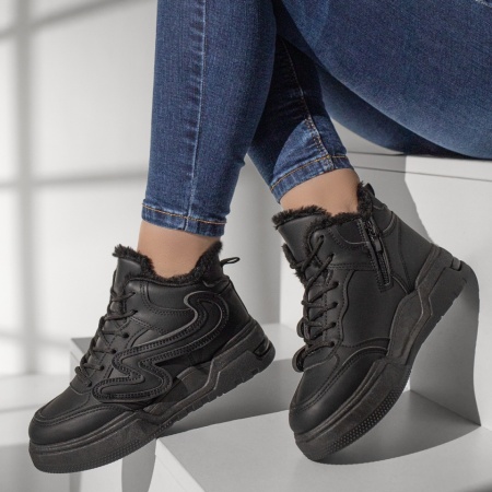 REDUCERI INCALTAMINTE, Ghete sport dama cu siret si fermoar negre MOD10858, modlet.ro