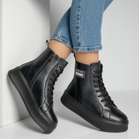 Ghete sport dama negre din Piele Naturala MOD12221, 4, modlet.ro