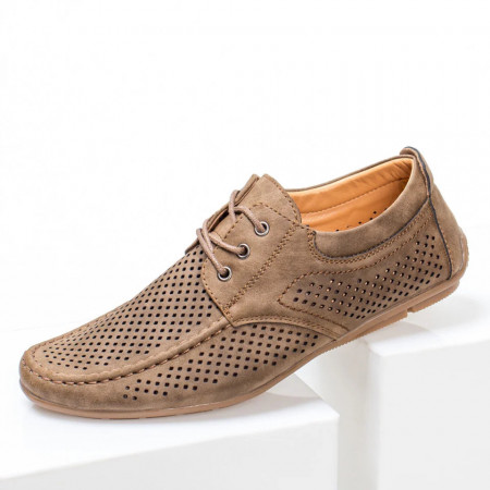 REDUCERI INCALTAMINTE, Mocasini barbati khaki perforati MOD04644, modlet.ro