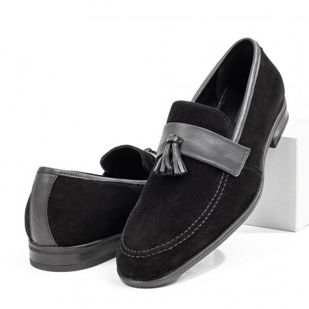 REDUCERI INCALTAMINTE, Mocasini barbati negri suede cu franjuri din Piele naturala MOD08763, modlet.ro